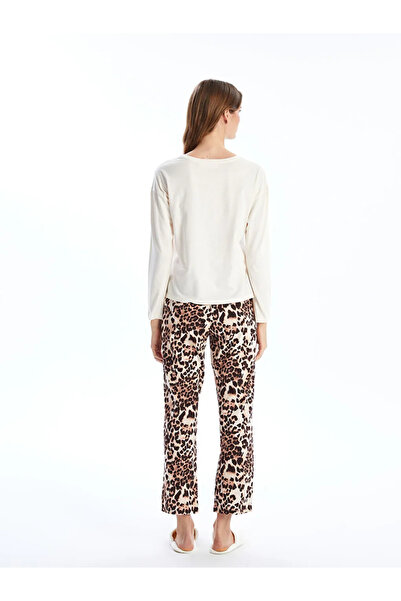 LC Waikiki LCW DREAM Kahverengi Bisiklet Yaka Leopar Desenli Kadın Pijama Takımı