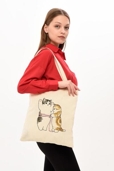 Çınar Bez Çanta Geantă din pânză imprimată Cats Size