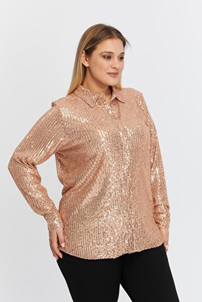 RMG Μπρονζέ πουκάμισο με παγιέτες μεγάλου μεγέθους