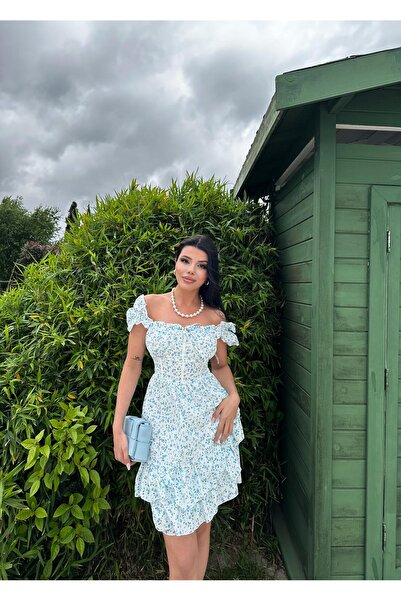 Angel Mia فستان أزرق بطبعة زهور إليسيا