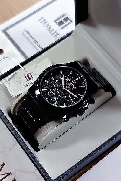 Homies Multifunction Men's Wristwatch 3 Atm Waterproof Black Color Steel Cord Bracelet Hme2041c6