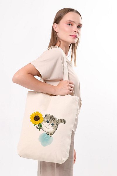 Çınar Bez Çanta Geantă tote pisică floarea soarelui din pânză C1614