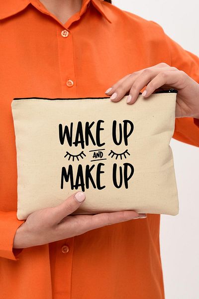 Çınar Bez Çanta Pochetă Wake Up And Make Up Geantă de machiaj imprimată |   (25X17)