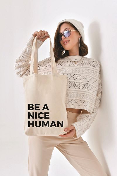 Çınar Bez Çanta Canvas Be A Nice Human Tote Bag C0502