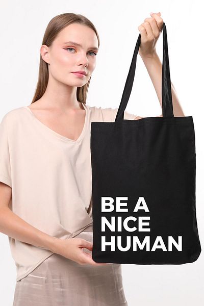 Çınar Bez Çanta Geantă neagră cu imprimeu Be A Nice Human