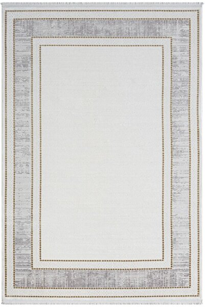 Karmen Halı Elegance Eg006a Gri Halı Gold Detaylı Viskon Doğal Iplik Bambu Ha...