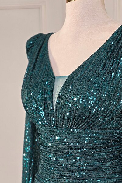 Yonca Moda Evi Zümrüt Kısa Payet Abiye 78901