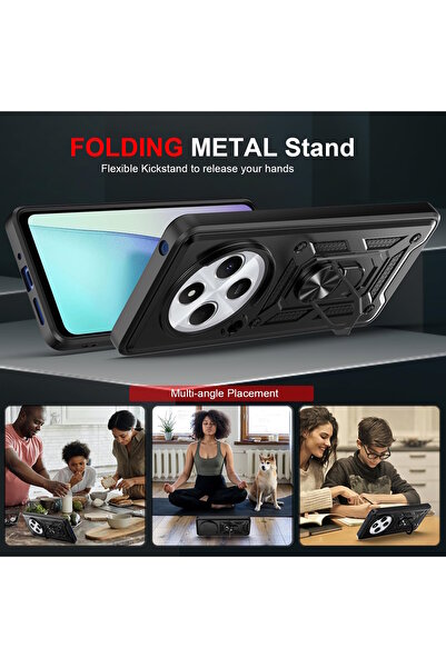 m.tk moveteck Xiaomi Redmi 14C Case with Camera Protection Sliding Ring Armor Armor Cover + 9H Screen Protector Glass Set