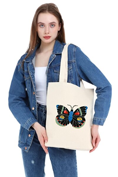 Çınar Bez Çanta Полотняна сумка з принтом метелика
