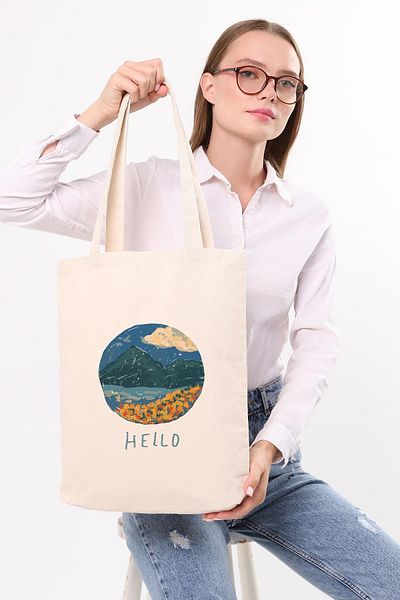 Çınar Bez Çanta Geantă tote cu imprimeu peisaj cerc de pânză