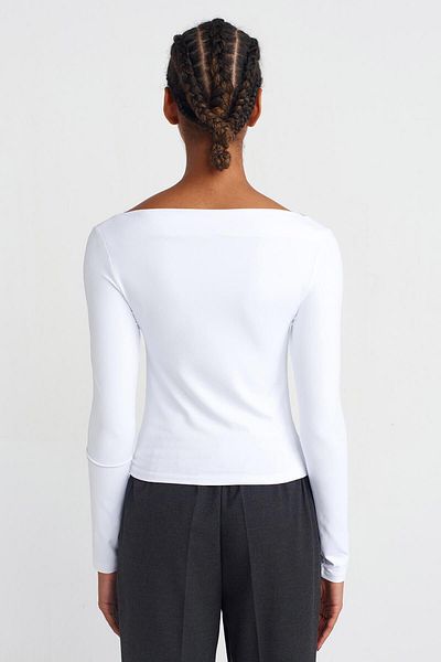 Coral 31415 Tricou asimetric cu mânecă lungă-alb