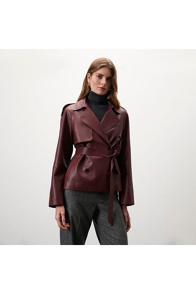 Desa Amadika Claret Red Women's Leather Trench Coat