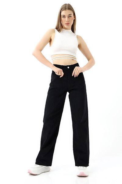 KAGAWA High Waist Velvet Straight Fit Trousers
