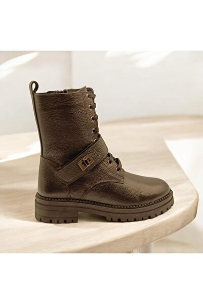 Ametist Stone Siyah Deri Kadın Postal