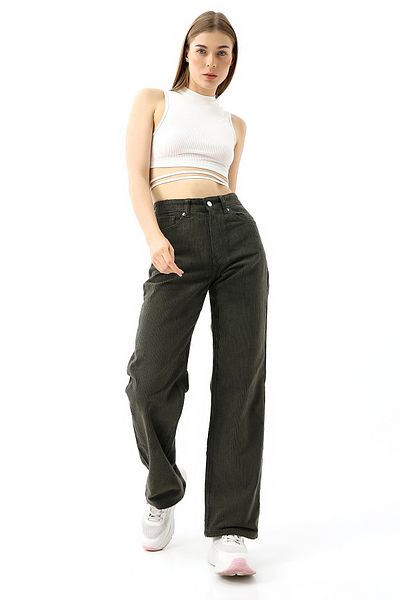KAGAWA High Waist Velvet Straight Fit Trousers