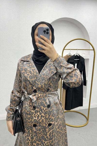 Pardesü Dünyası Leoparlı Parlak Trençkot Leopar