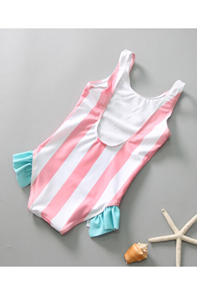 SAPS SAPS Watermelon Graphic Quick Drying Ruffled V Cut Swimsuit - Pink/White