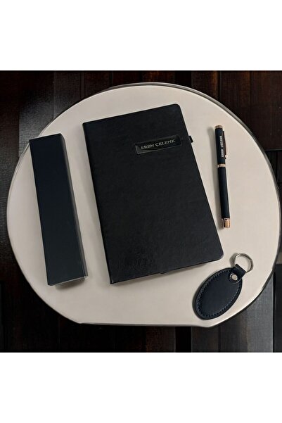 Eren Ofis Kişiye Özel Yılbaşı Hediye Seti Kenar Boyalı Siyah Defter İsimli & ...