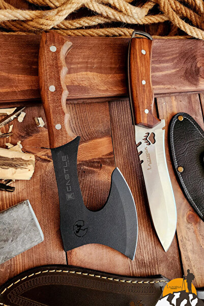 LAZBİSA 2 Li Outdoor Balta Bıçak Set Kamp Baltası Şef Bıçağı Budama Baltası Lzout2