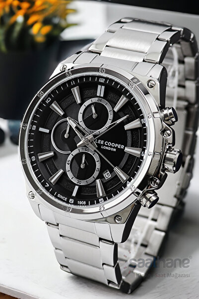 Lee Cooper Orijinal Lee Cooper Kronometreli Fonksiyonlu Takvimli Gümüş Siyah Kadran Erkek Kol Saati
