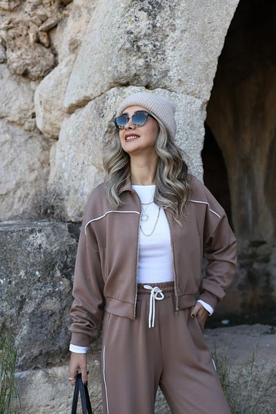 bytugcekaya Σετ αθλητική φόρμα από ύφασμα Modal Coffee Piping
