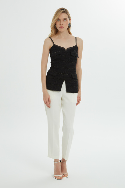 GİZİA Arkası Fermuarlı Askılı Tüvit Siyah Bluz