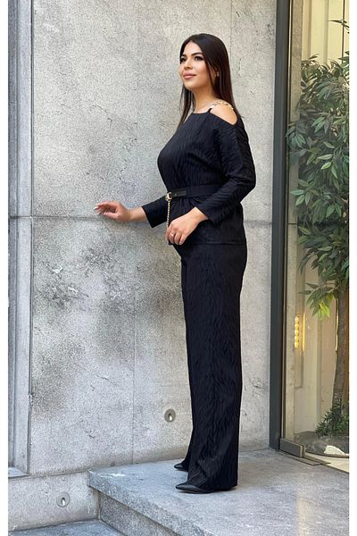 MODATALİKA Trend Women's Plus Size New Season: Ζακάρ Κοστούμι ώμου με χαμηλή κοπή, δύο κομμάτια με αξεσουάρ