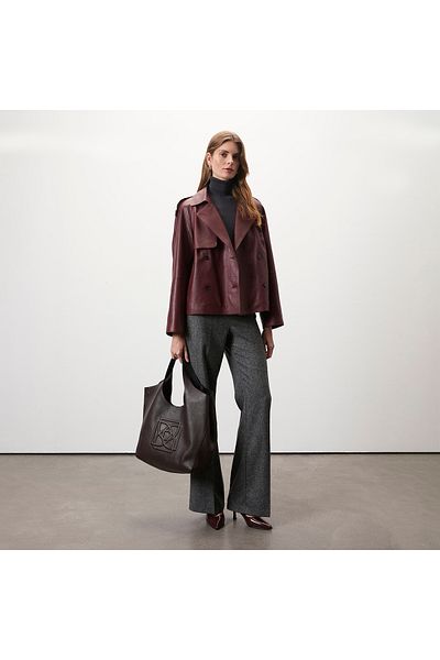 Desa Amadika Claret Red Women's Leather Trench Coat