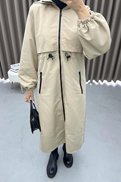 Pardesü Dünyası Büzgülü Kapüşonlu Trençkot Bej