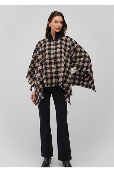 Mavi Checkered Brown Poncho with Zipper 1910658 -900