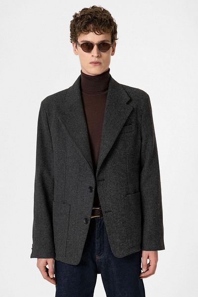 Antioch Anthracite Herringbone Patterned Oversize Men's Blazer Jacket