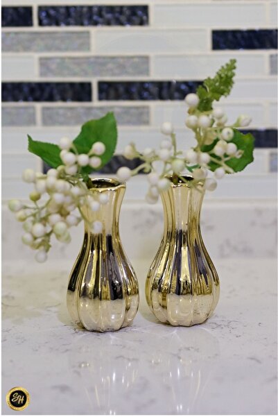 Snow Homs 1-adet Tombul Desenli Vazo Gold Biblo Dekoratif Sunumluk Dekor