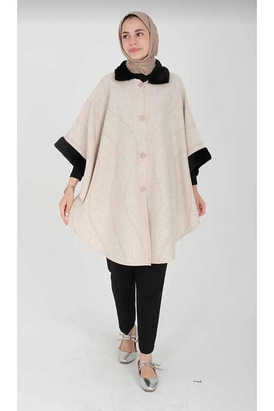MODA MAÇKA PARK Women's Embroidered Standard Size Pancho