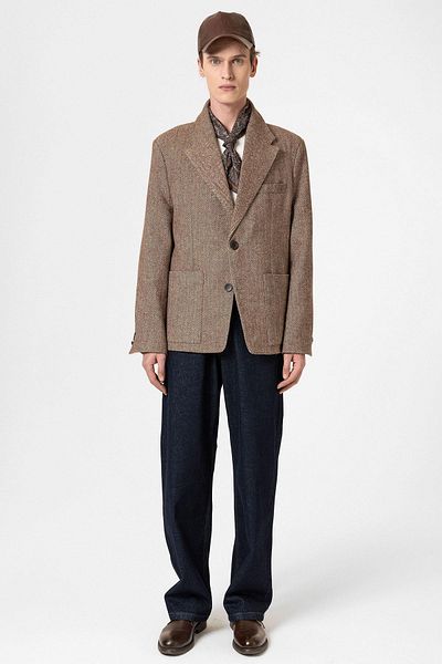 Antioch Brown Herringbone Patterned Oversize Men's Blazer Jacket