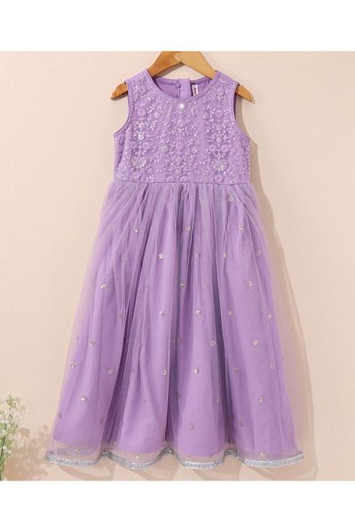 Babyhug Sleeveless Embellished Ethnic Dress- Orchid Bouke