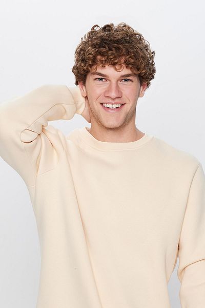 Tudors Unisex Oversize Φαρδύ βαμβακερό φούτερ με απαλή υφή μπεζ χρώμα με λαιμόκοψη με φλις εσωτερικά