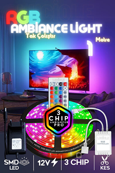 luciole 1 Metre Tv Arkası 16 Renkli Tak Çalıştır Yatak Odası Mutfak Bilgisayar Rgb Led lambader