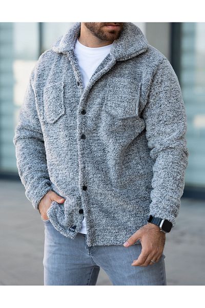 Edit by Trendyol Grey Regular/Normal Cut Pocket Detailed Fleece Cardigan Tedaw25Hi00033