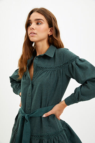 Trendyol Collection Khaki košilový límec tkané šaty TWOAW21EL1964