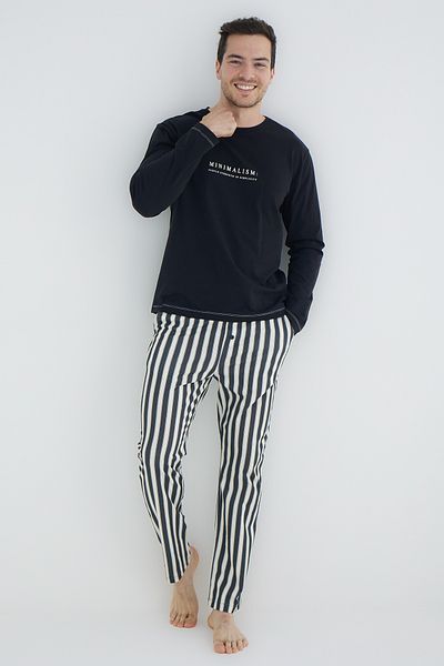 Trendyol Collection Μαύρη κανονική εφαρμογή ριγέ πλεκτή πιτζάμες TMNAW25PT00068