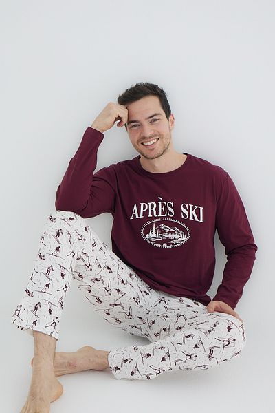 Trendyol Collection Σετ πλεκτές πιτζάμες με αθλητικό θέμα μπορντό κανονική εφαρμογή TMNAW25PT00069
