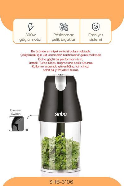 Sinbo Shb-3106 4-Blade 1500 ml Chopper 300W