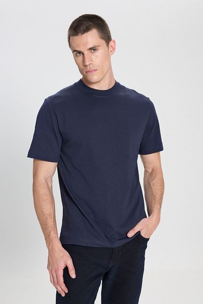 WRANGLER Regular Fit Regular Cut Crew Neck 100% Cotton Navy Blue T-Shirt