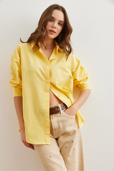 Olalook Női sárga rejtett lapos poplin ing GML- 19000867