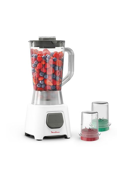 Moulinex Uno 1.5 Litre Blender With 2 Accessories, 450 Watts, White, Plastic, Lm2B3127