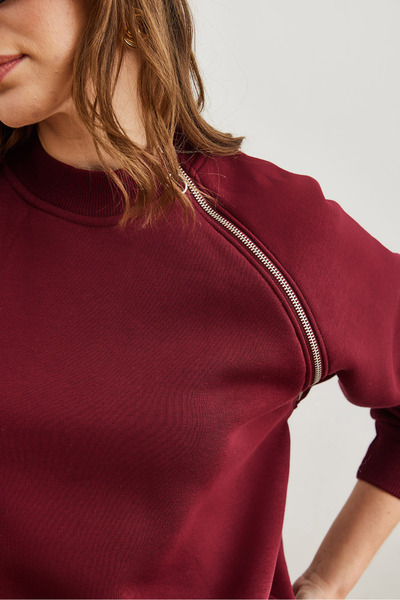 Olalook Φούτερ Claret Red Raster - Λεπτομέρεια με φερμουάρ ώμου SWT- 19000709