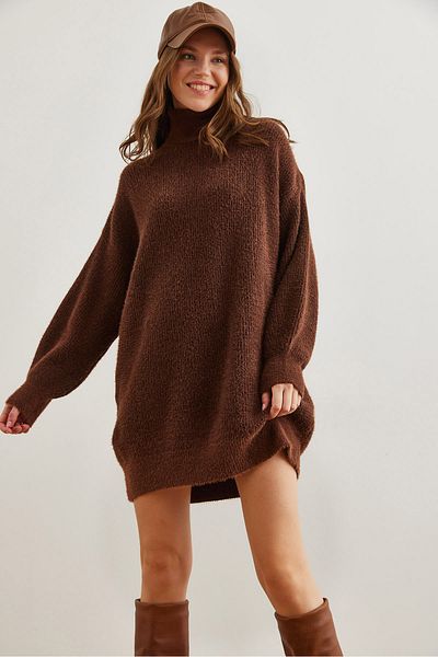 Olalook Women's Bitter Coffee Turtleneck Soft Textured Beard Knitwear Tunika TNK- 19000098