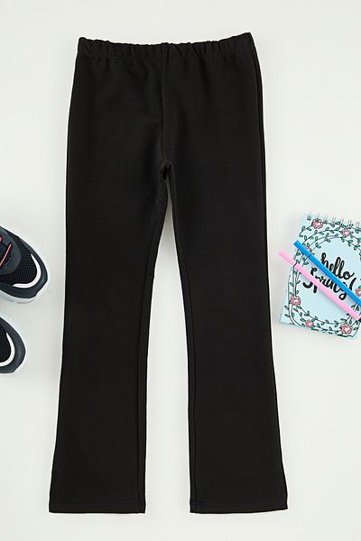 TRENDYOLKIDS Black Flare Legíny pro dívky – rozparkované, hladké pletené Tkdaw25Pl00005