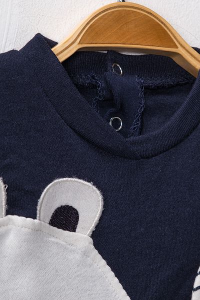 TRENDYOLKIDS Ecru Unisex-Strickoverall für Babys – Tiermuster, lange Ärmel, Baumwolle, normale Passform TKDAW25TU00002