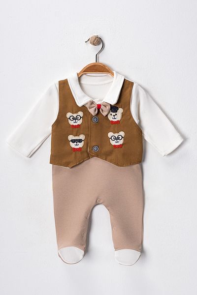 TRENDYOLKIDS Pletený kombinéz pro chlapečka - Camel Tkdaw25Tu00007
